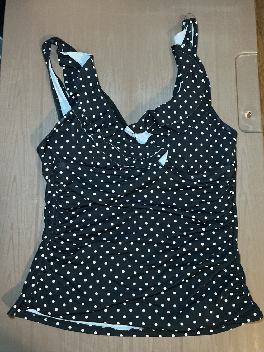 Polka Dot Ruched Tankini Black/White - Picture 2 of 10